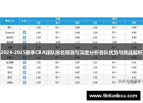 2024-2025赛季CBA球队排名预测与深度分析各队优势与挑战解析